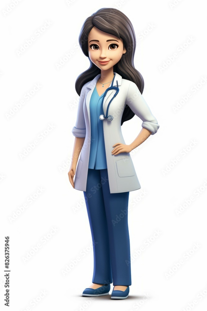 A female doctor wearing a white lab coat with stethoscope around her neck A female doctor wearing a white lab coat with stethoscope around her neck