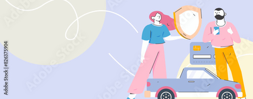 Buy insurance for car flat character vector concept operation illustration
