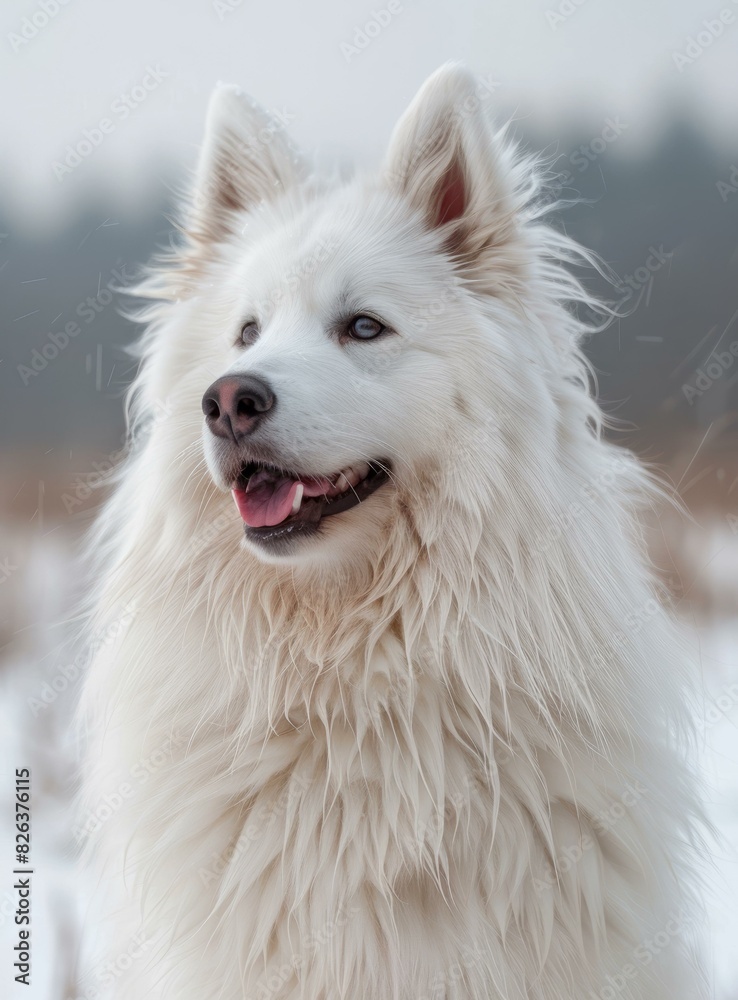 Fototapeta premium White Dog with Blue Eyes in Snow