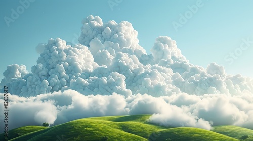 fluffy cloudscape over green hills photo
