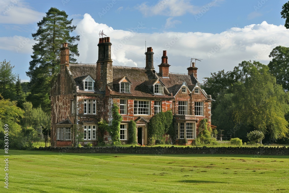 An Old English Country House with a Large Lawn Stock Photo | Adobe Stock