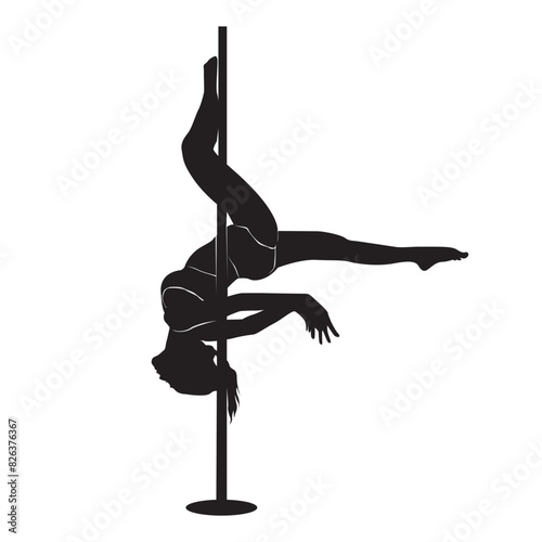 sexy woman pole dance silhouette, woman sport illustration, yoga sport