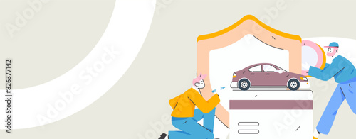 Buy insurance for car flat character vector concept operation illustration
