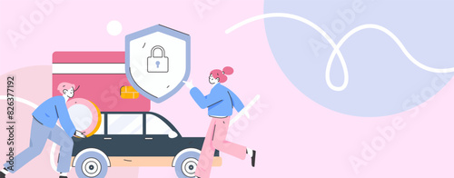 Buy insurance for car flat character vector concept operation illustration
