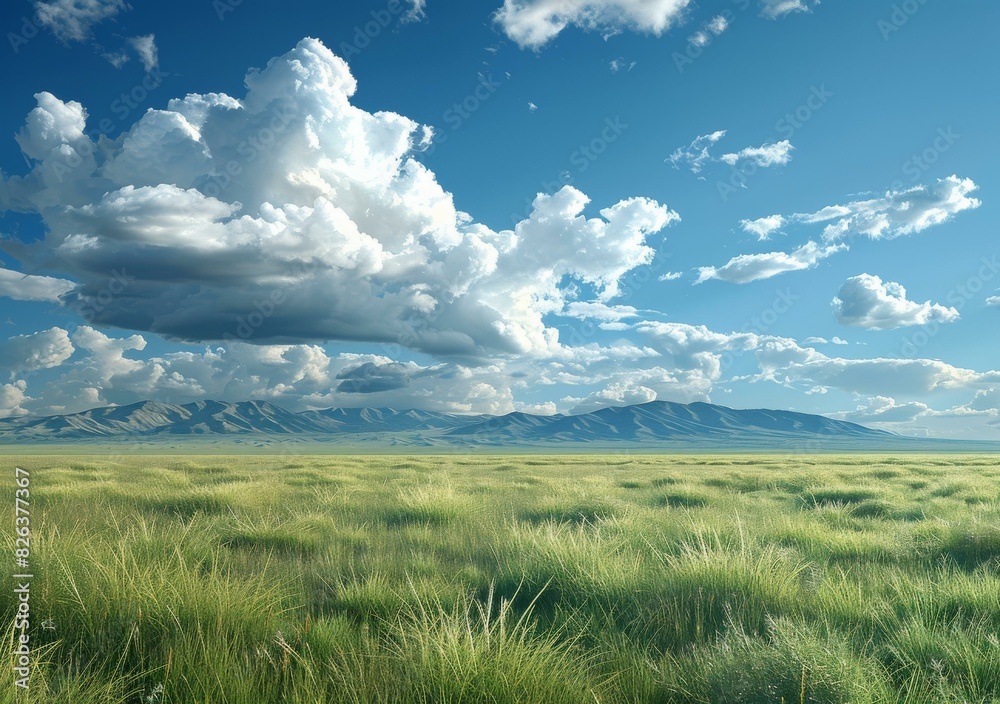 Obraz premium Summer Field And Mountains Under Cloudy Sky