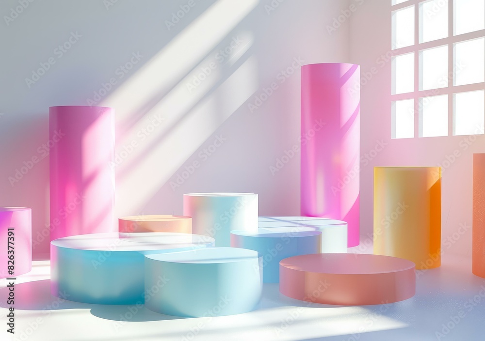 Pastel-colored Geometric Shapes in a Sunlit Room Pastel-colored Geometric Shapes in a Sunlit Room