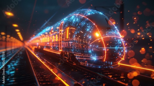 futuristic train ride through the city