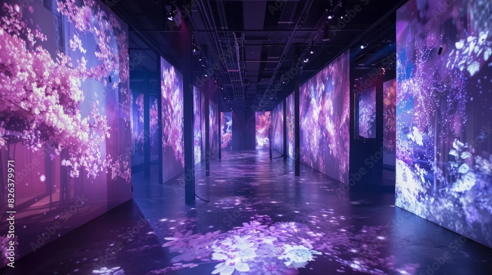 A spacious room adorned with numerous lights mounted on the walls, creating a bright and well-lit environment. A spacious room adorned with numerous lights mounted on the walls, creating a bright and well-lit environment.
