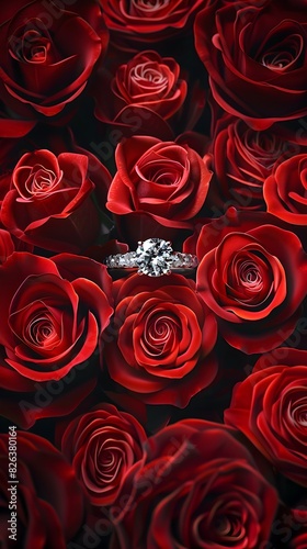 Exquisite Diamond Ring Amidst Vibrant Red Rose Bouquet
