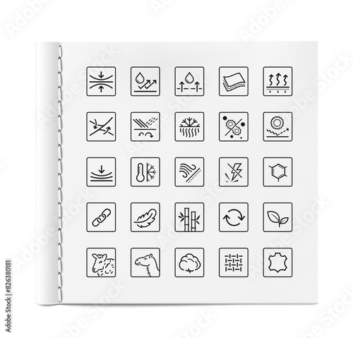 Set icons for functional fabric, clothing. The outline icons are well scalable and editable. Contrasting vector elements are good for different backgrounds. EPS10.