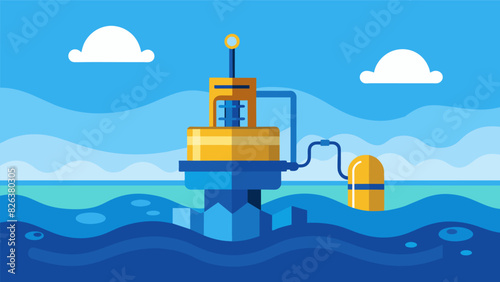 With gentle waves lapping at its base the submersible pump works steadily to bring up the oil that lies deep within the watery depths hidden from. Vector illustration