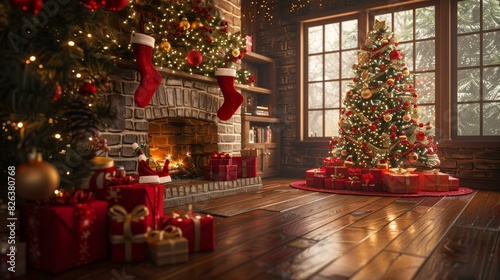 Christmas Tree and Fireplace with Presents