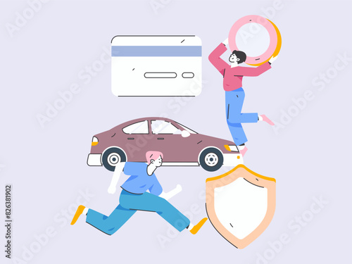 Buy insurance for car flat character vector concept operation illustration
