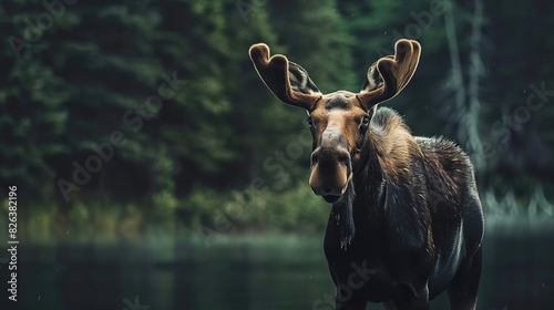 moose watching towards close, wildlife photography photo