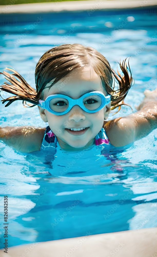 Fototapeta premium A little girl swims in an pool.