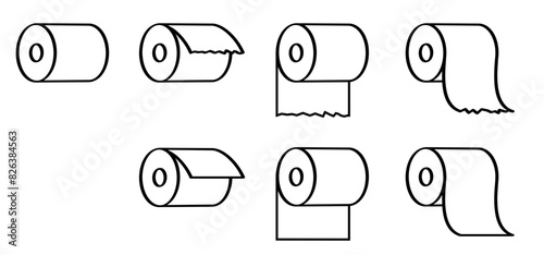 Cartoon WC paper or wc roll. Toilet paper roll. tape, tissue icon. Woman, man restroom, bathroom or kitchen logo. Hygiene, please keep toilet clean. Line rolls pattern photo