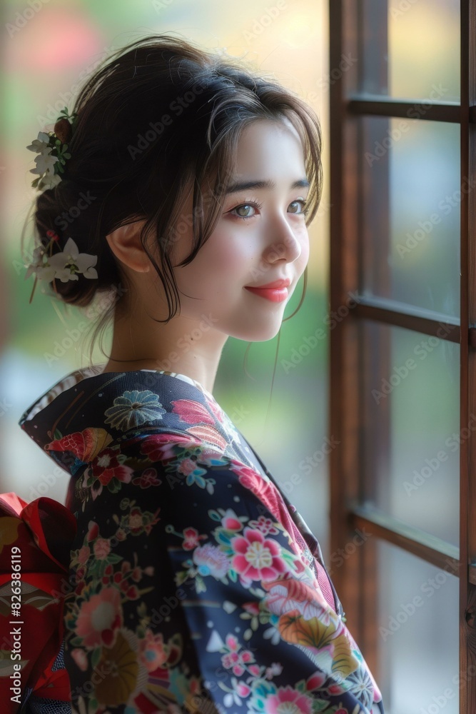 Portrait of a beautiful Japanese woman in traditional kimono Portrait of a beautiful Japanese woman in traditional kimono