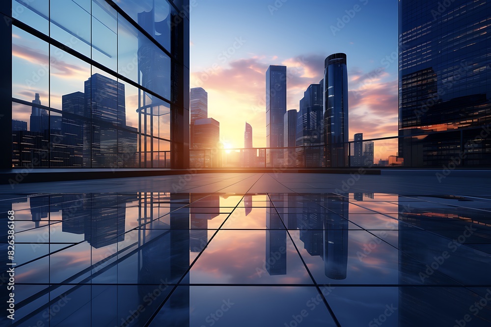 modern cityscape and skyscrapers at sunset, 3d render modern cityscape and skyscrapers at sunset, 3d render