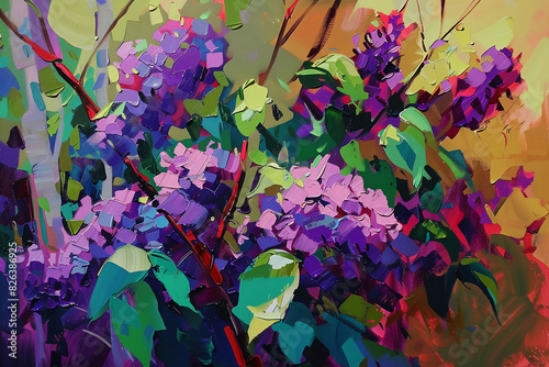 style painting of a lilac bush in a forest --ar 3:2 --style raw --stylize 50