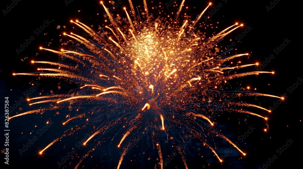 Single orange firework on black background Single orange firework on black background
