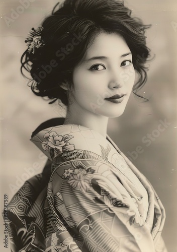 Portrait of a young Japanese woman in traditional kimono