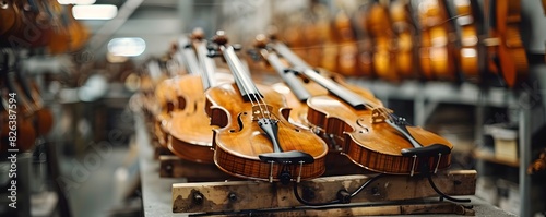 Crafting of Precision Musical Instruments Violins Assembled with Artisanal Skill in an Industrial Manufacturing Setting photo