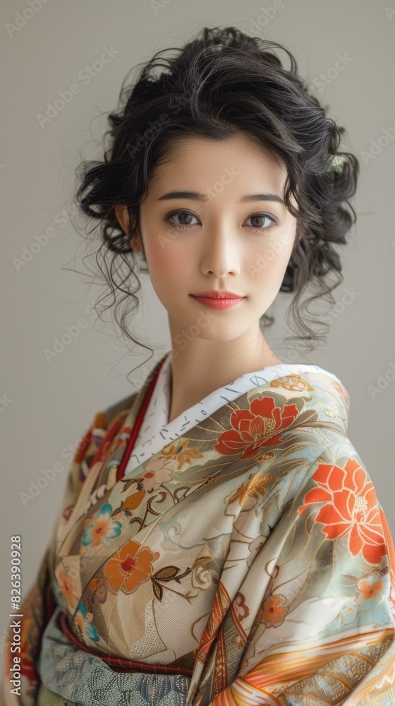 Portrait of a beautiful Japanese woman in traditional kimono Portrait of a beautiful Japanese woman in traditional kimono