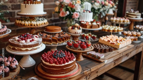 Dessert spread featuring cakes at the reception