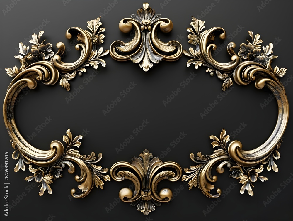 Ornate Baroque Gold Frame Design on Matte Black Background for Elegant Luxury Branding and Decor Ornate Baroque Gold Frame Design on Matte Black Background for Elegant Luxury Branding and Decor