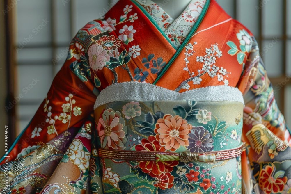 A kimono with a floral pattern A kimono with a floral pattern