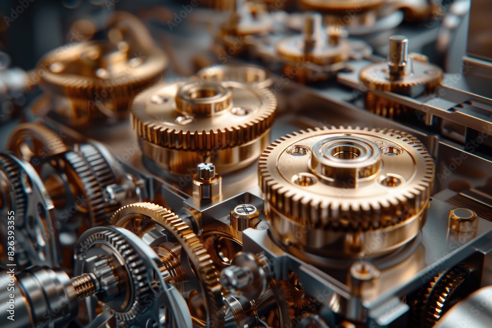 Close-up perfectly working mechanism consisting of gold, silver metal gears Close-up perfectly working mechanism consisting of gold, silver metal gears