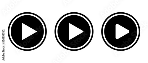 Play icon on black circle. Video player app concept