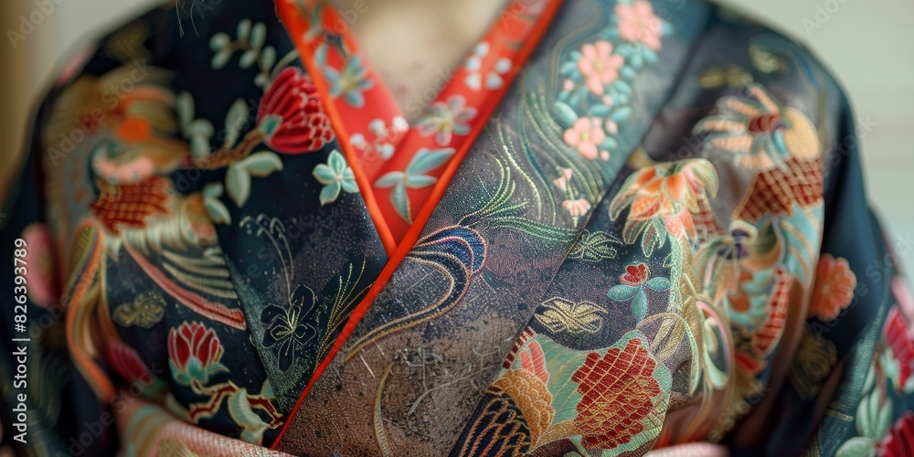 Fototapeta premium A close-up of a kimono with intricate embroidery.