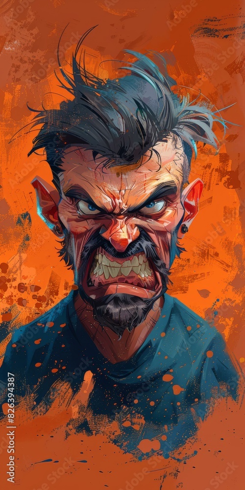 Illustration of an angry man with a beard and Mohawk