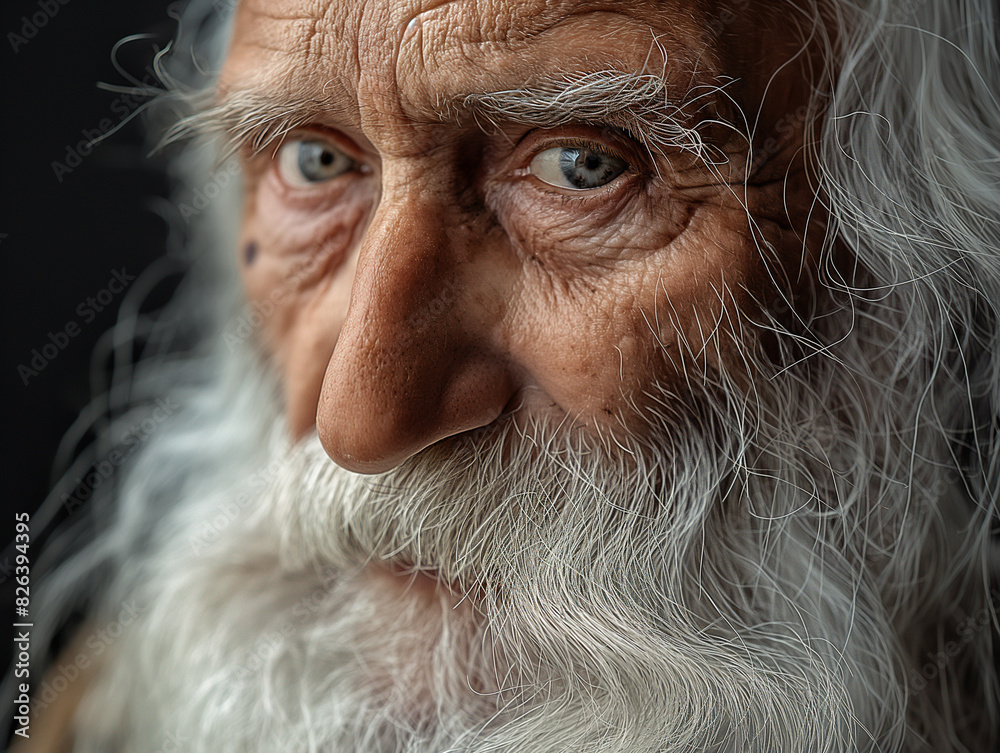 Close-up portrait of an elderly man with striking blue eyes, deep wrinkles, and a long white beard, capturing the essence of wisdom and experience, perfect for storytelling or senior-themed content. Close-up portrait of an elderly man with striking blue eyes, deep wrinkles, and a long white beard, capturing the essence of wisdom and experience, perfect for storytelling or senior-themed content.