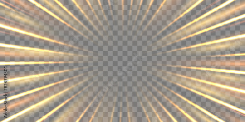 Radial speed rays, light neon flow, zoom in motion effect, orange glow speed lines, colorful light trails, perspective stripes. Abstract background, vector illustration.