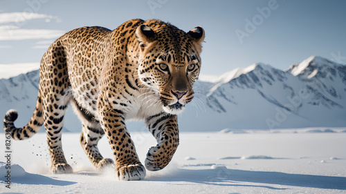 AI image genetare leopard in the North Pole