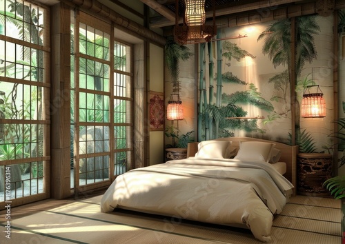 A japandi style bedroom for a nature lover © Stock Khan