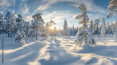 Ethereal Symmetry: Sunlit Snowy Neo-Classical Landscape in Norwegian Nature Captured with Canon EOS 5D Mark IV photo