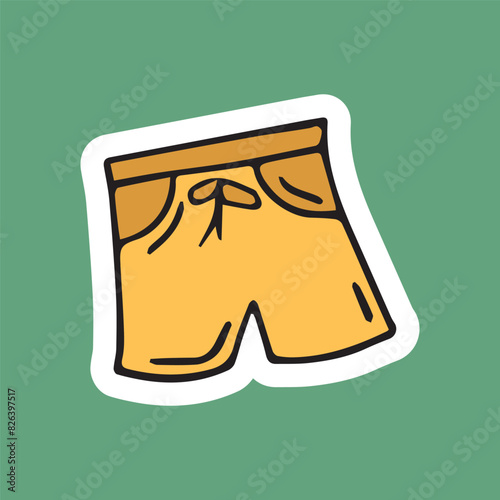 swimming trunks. men's swimming trunks. swimsuit. clothes. vector. sticker. doodle drawing. retro palette. with a white outline.