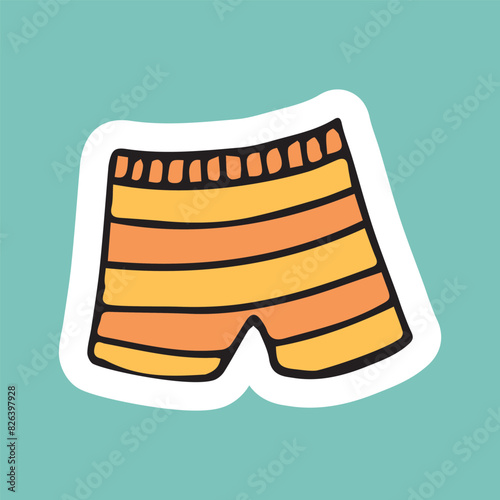 swimming trunks. men's swimming trunks. swimsuit. clothes. vector. sticker. doodle drawing. retro palette. with a white outline.