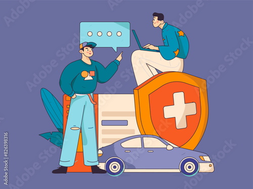 Buy insurance for car flat character vector concept operation illustration
