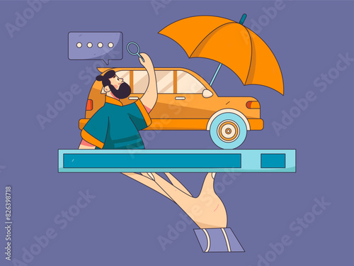 Buy insurance for car flat character vector concept operation illustration
