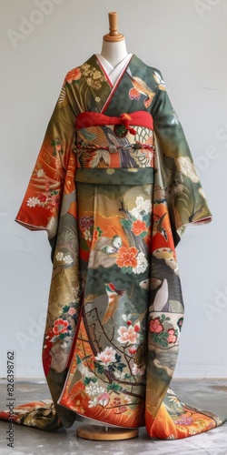 A kimono with a pattern of birds and flowers © duyina1990