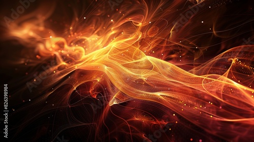 Energizing backdrop with dynamic orange waves and sparkling particles