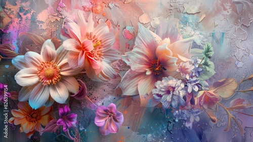 Wallpaper Mural Colorful floral fantasy on textured background Torontodigital.ca