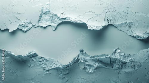 A large crack in a wall with a blue sky in the background