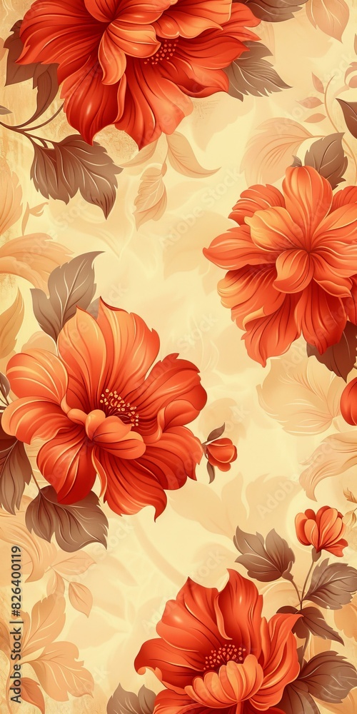 Hand-painted Red Flowers and Vines Hand-painted Red Flowers and Vines