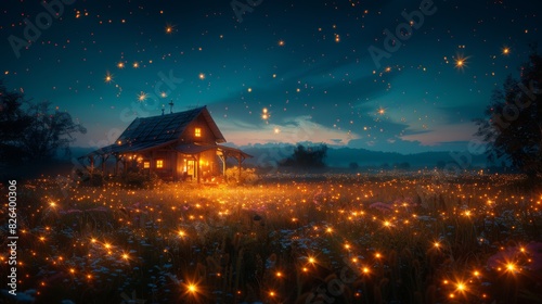 Wallpaper Mural A romantic evening under the stars, where fireflies create a luminous canopy overhead, their gentle pulses of light adding a Torontodigital.ca