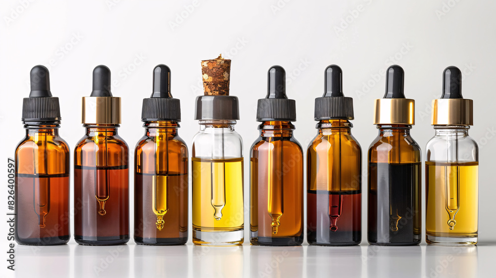 Assortment of facial oils and serums isolated on white background Assortment of facial oils and serums isolated on white background